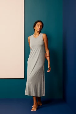 LAKE Women Bamboo Midi Tank Lounge Dress In Heather Gray