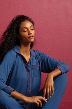 LAKE DreamKnit Button Down Set In Cadet