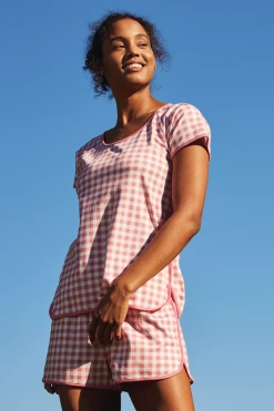 LAKE Pima Shorts Set In Tulip Gingham Women