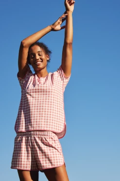 LAKE Pima Shorts Set In Tulip Gingham Women
