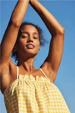 LAKE Pima Ruffle Shorts Set In Daisy Gingham Women