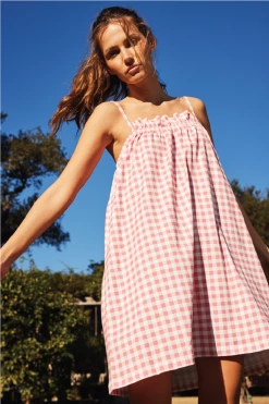 LAKE Pima Ruffle Nightgown In Tulip Gingham