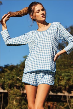 LAKE Pima Long-Short Set In Bluebird Gingham Women