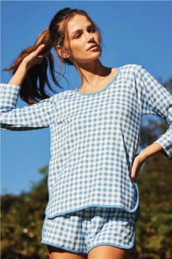 LAKE Pima Long-Short Set In Bluebird Gingham Women