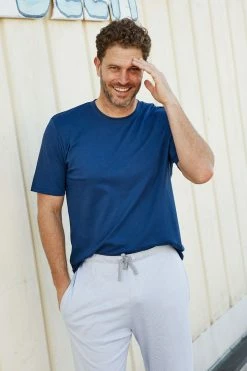 LAKE Men's Pima Pajama Pants In Gray Stripe