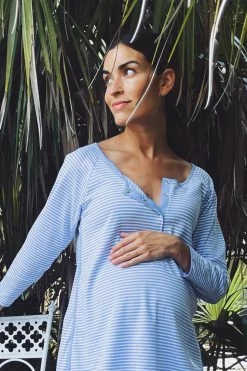 LAKE Pima Maternity Long Sleeve Nightgown In Hydrangea