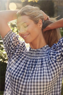 LAKE Women Veranda Dress In Navy Gingham