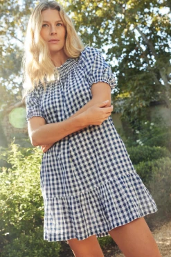 LAKE Women Veranda Dress In Navy Gingham