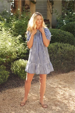 LAKE Women Veranda Dress In Navy Gingham