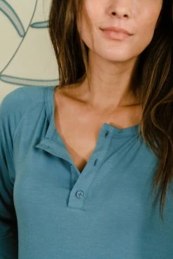 LAKE Henley Nightgown In Steel Blue