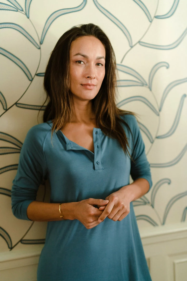 LAKE Henley Nightgown In Steel Blue