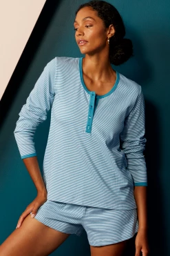 LAKE Women Pima Long-Short Retro Henley Set In Celestial