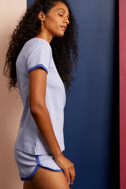 LAKE Pima Retro Shorts Set In Lapis Sleep