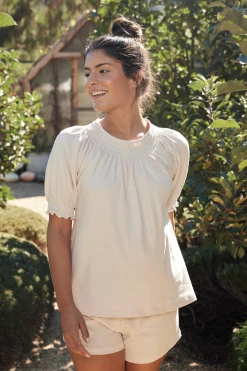 LAKE Pima Smocked Shorts Set In Eggshell