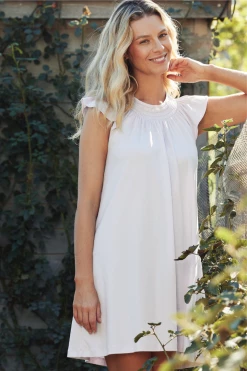 LAKE Sleep Pima Smocked Flutter Nightgown In Thistle