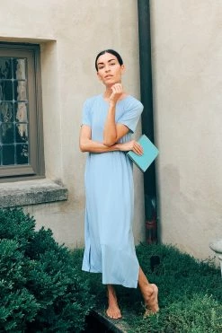 LAKE Bamboo Short Sleeve Lounge Dress In Tide