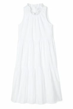 LAKE Poplin Ruffle Neck Dress In White