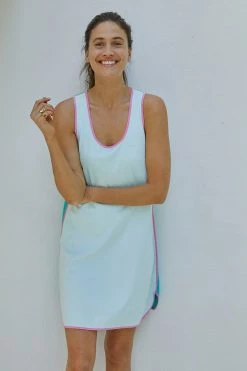 LAKE Women Pima Tank Gown In Agua