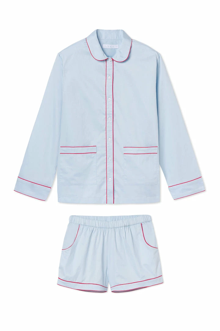 LAKE Women Poplin Piped Shorts Set In Americana
