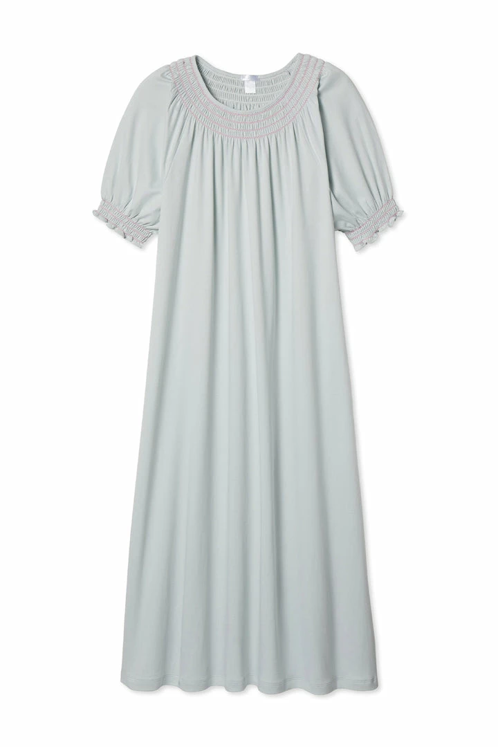 LAKE Pima Smocked Short Sleeve Midi Nightgown In Begonia Women