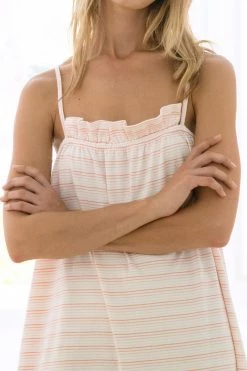 LAKE Pima Ruffle Nightgown In Bellini Ombre