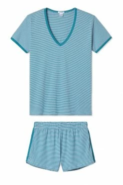 LAKE Pima Retro V-Neck Shorts Set In Celestial
