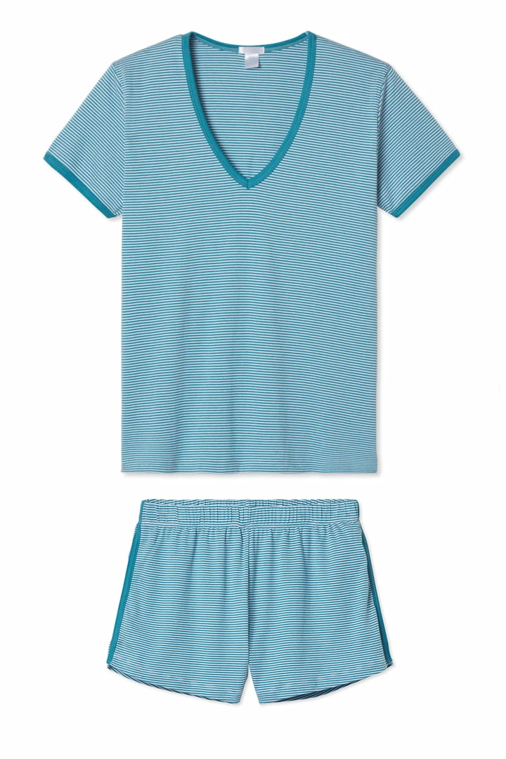 LAKE Pima Retro V-Neck Shorts Set In Celestial