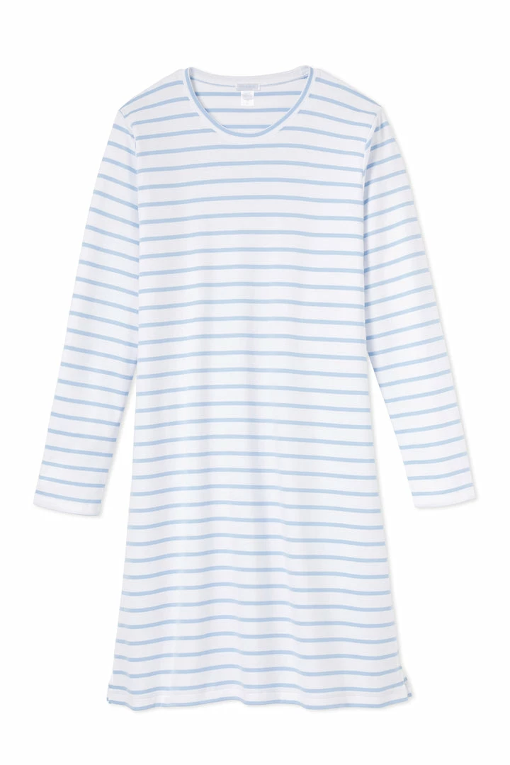LAKE Pima Long Sleeve Weekend Nightgown In Cerulean