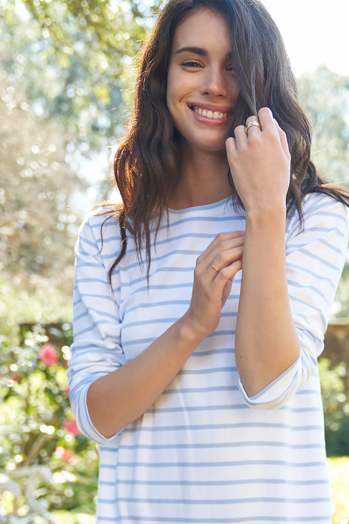 LAKE Pima Long Sleeve Weekend Nightgown In Cerulean