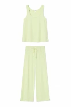 LAKE Pointelle Pajama Pants Set In Citron