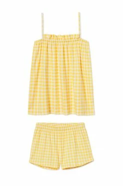 LAKE Pima Ruffle Shorts Set In Daisy Gingham Women