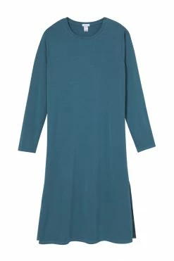 LAKE Bamboo Long Sleeve Lounge Dress In Deep Sea