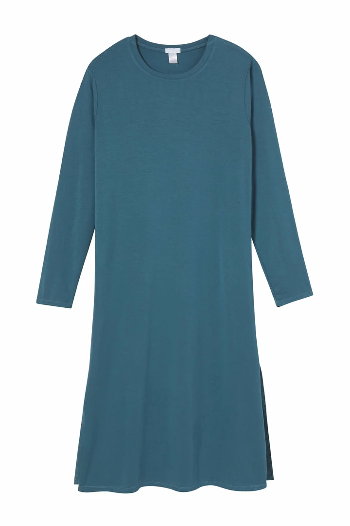 LAKE Bamboo Long Sleeve Lounge Dress In Deep Sea
