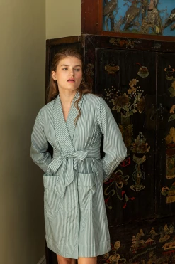 LAKE Poplin Robe In Evergreen Women