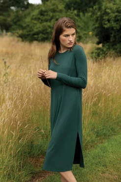LAKE Bamboo Long Sleeve Lounge Dress In Forest