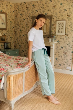 LAKE Women Poplin Pajama Pants In Spruce