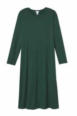 LAKE Bamboo Long Sleeve Lounge Dress In Forest