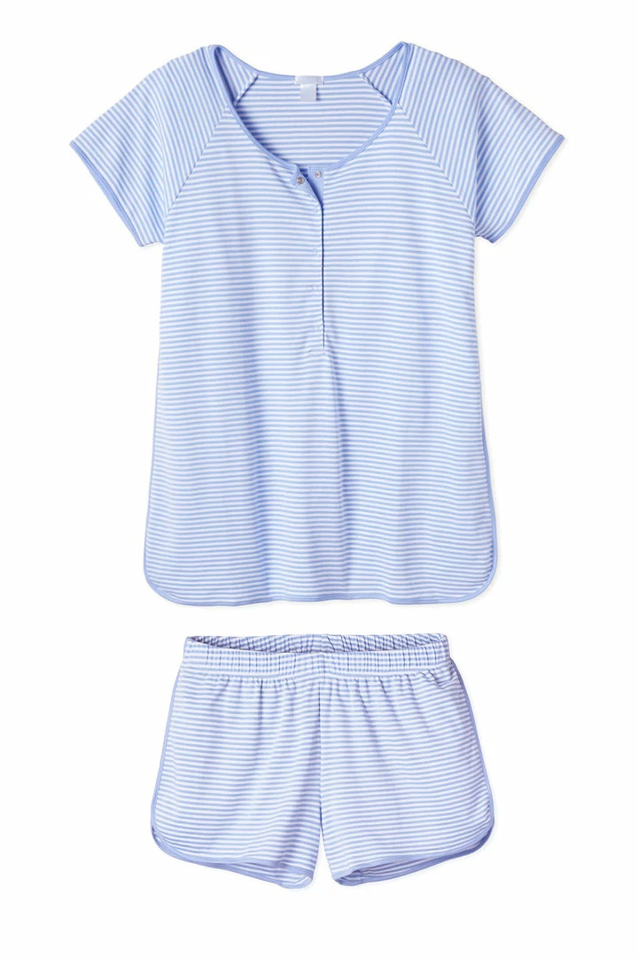 LAKE Pima Maternity Shorts Set In Hydrangea Sleep
