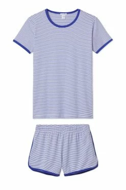 LAKE Pima Retro Shorts Set In Lapis Sleep
