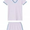 LAKE Sleep Pima Retro V-Neck Shorts Set In Lavender Fields