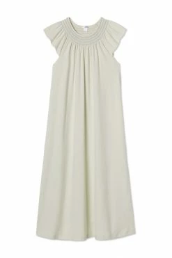 LAKE Sleep Pima Smocked Flutter Midi Nightgown In Lichen