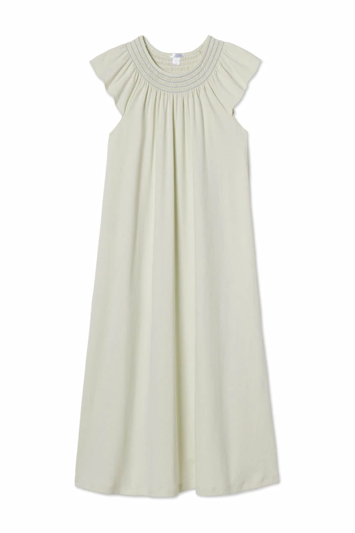 LAKE Sleep Pima Smocked Flutter Midi Nightgown In Lichen