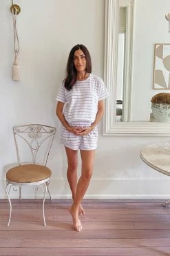 LAKE Sleep Pima Maternity Weekend Shorts Set In Lilac