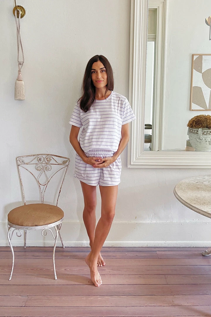 LAKE Sleep Pima Maternity Weekend Shorts Set In Lilac