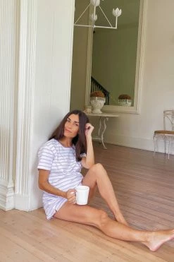 LAKE Sleep Pima Maternity Weekend Shorts Set In Lilac