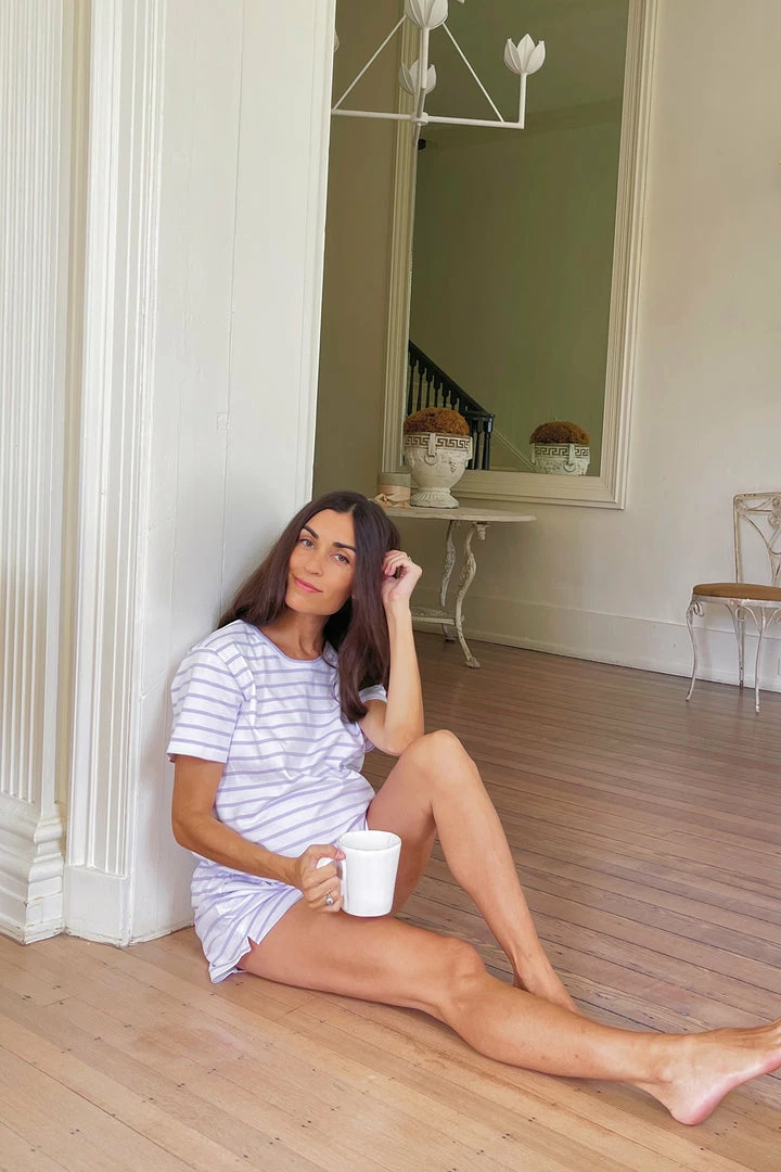 LAKE Sleep Pima Maternity Weekend Shorts Set In Lilac