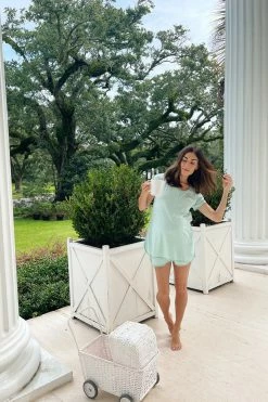 LAKE Pima Maternity Shorts Set In Parisian Green Sleep