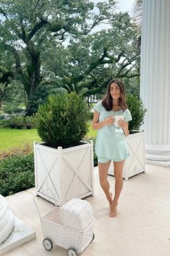 LAKE Pima Maternity Shorts Set In Parisian Green Sleep