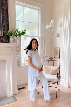 LAKE Pima Maternity Short-Long Weekend Set In French Blue Sleep