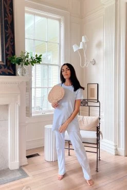 LAKE Pima Maternity Short-Long Weekend Set In French Blue Sleep